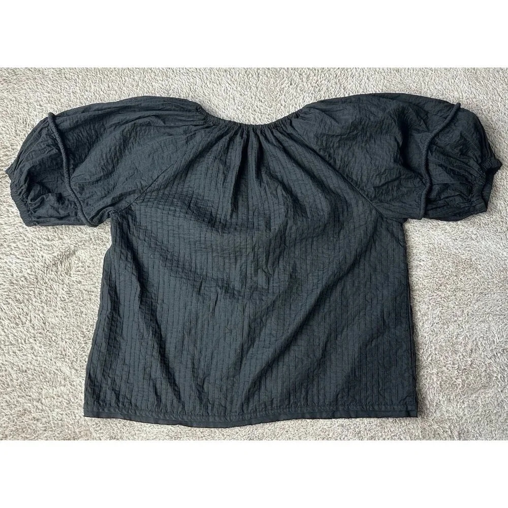 Ulla Johnson Laurenza Blouse Top Solid Pintuck Black Cotton Resort 2